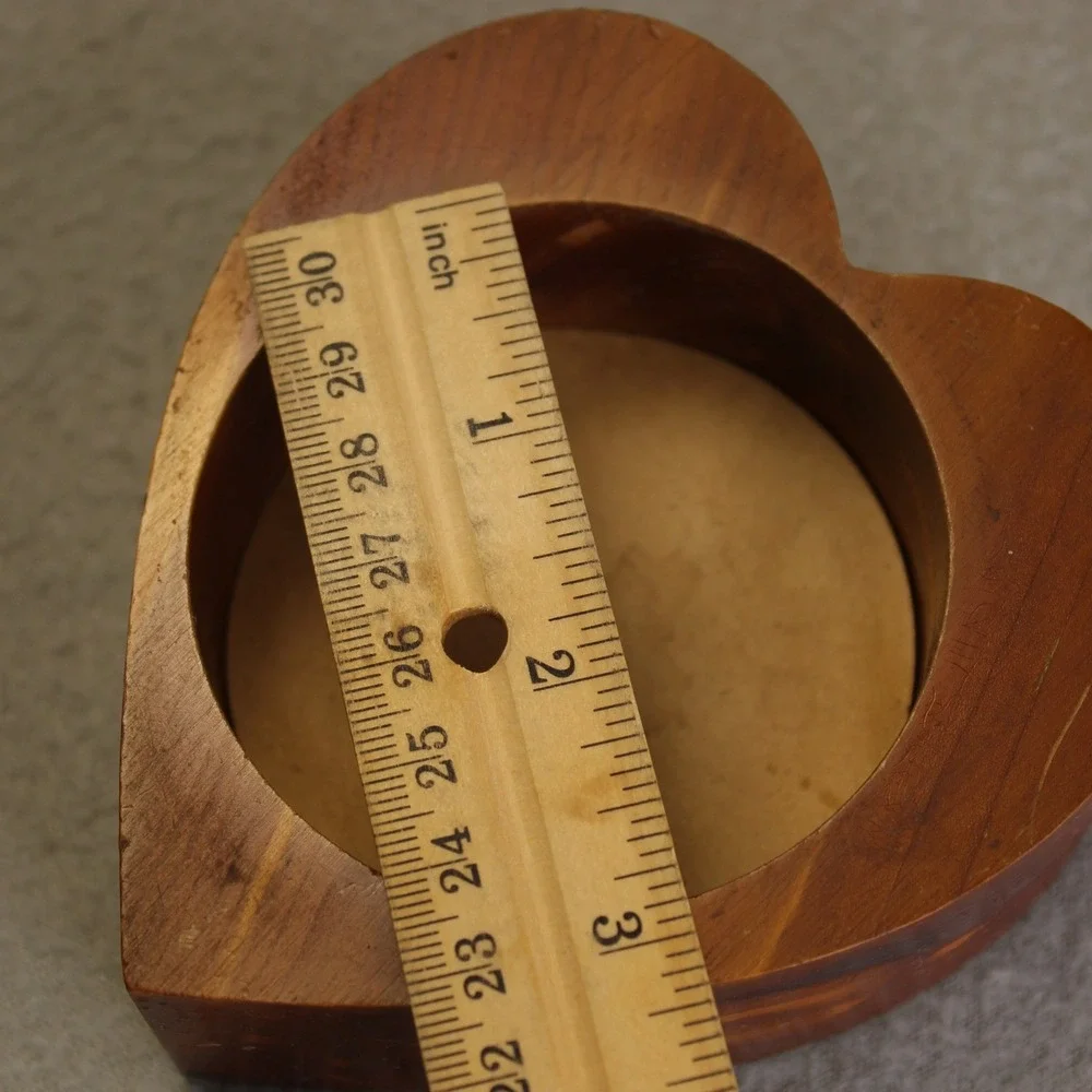 Handmade Heart Trinket Box Cedar Wood Brown Swivel Lid Signed Folk Art Gift